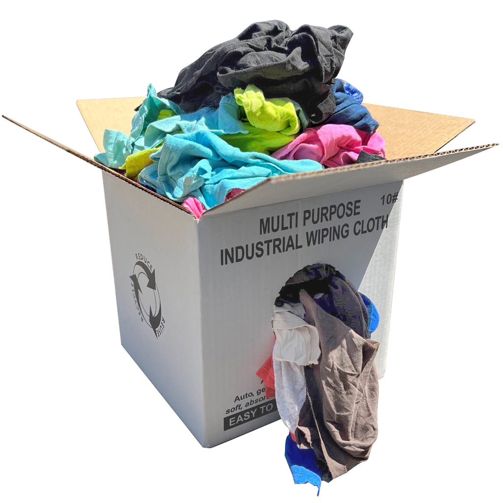 Color Knit T-Shirt Cleaning Rags 10 lbs. Box - Multipurpose Cleaning