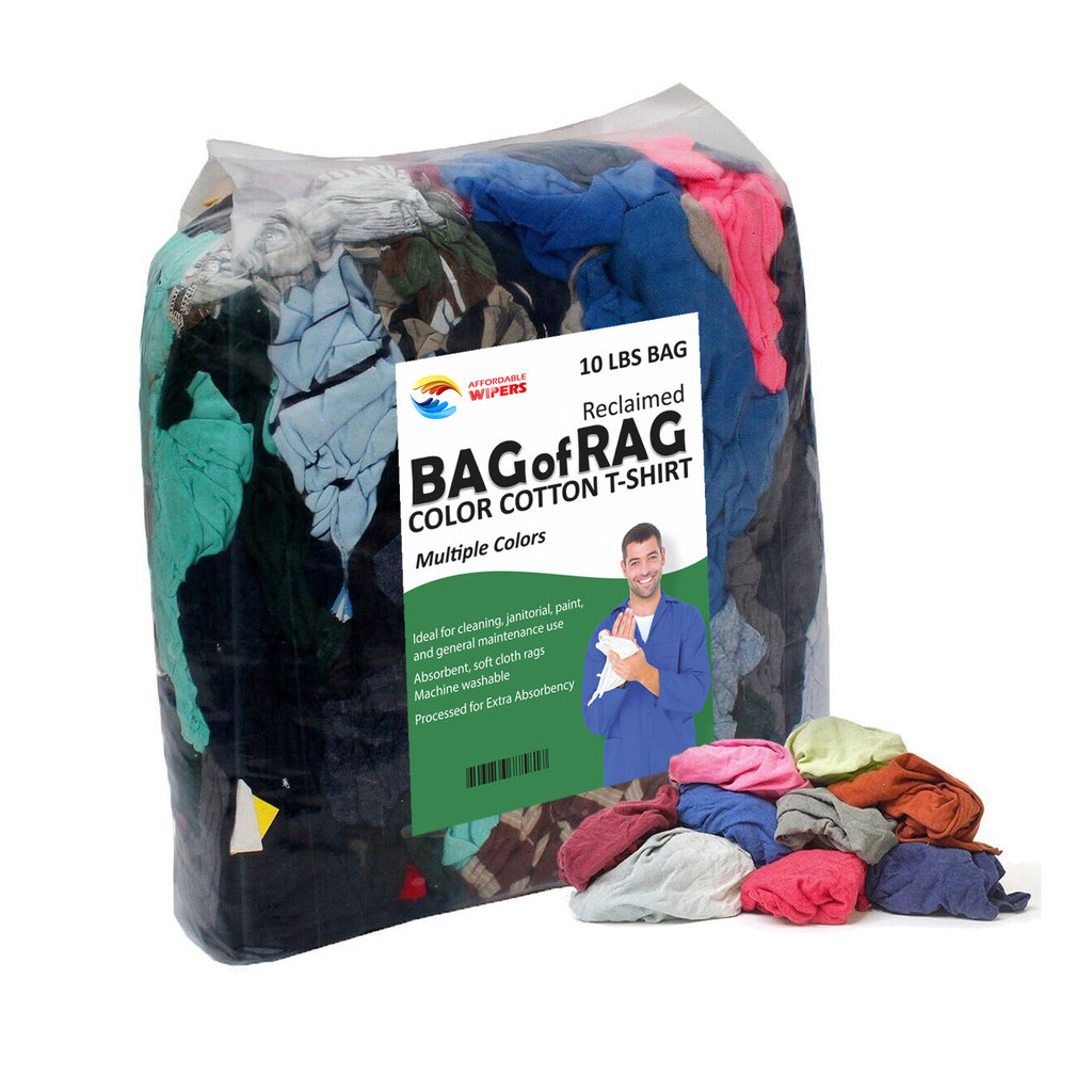 Color Knit T-Shirt Wiping Rags 10 lbs. Bag - Multipurpose Cleaning