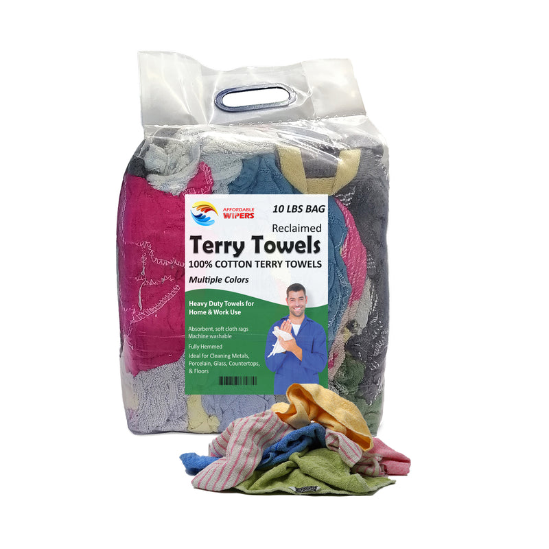 Color Terry Towel 100% Cotton Cleaning Rags - 10 lbs. Bag - Multipurpose Cleaning