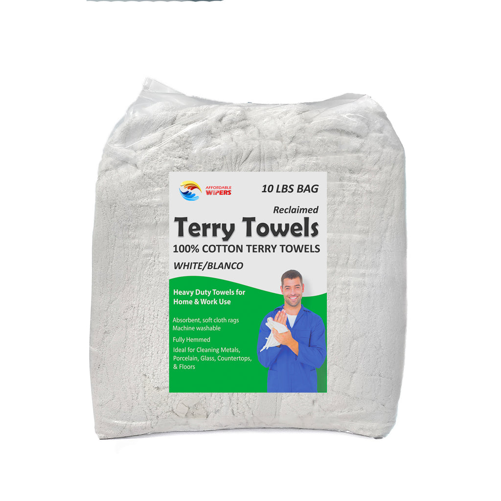 White Terry Towel 100% Cotton Cleaning Rags - 10 lbs. Bags - Multipurpose Cleaning