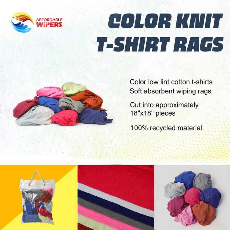 Color Knit T-Shirt Wiping Rags 25 lbs. Box - Multipurpose Cleaning