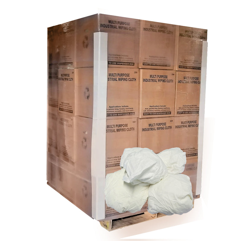 White Cotton Recycled Sheeting Rags Wiping Rags - 600 lbs. Boxes Pallet - Multipurpose Cleaning