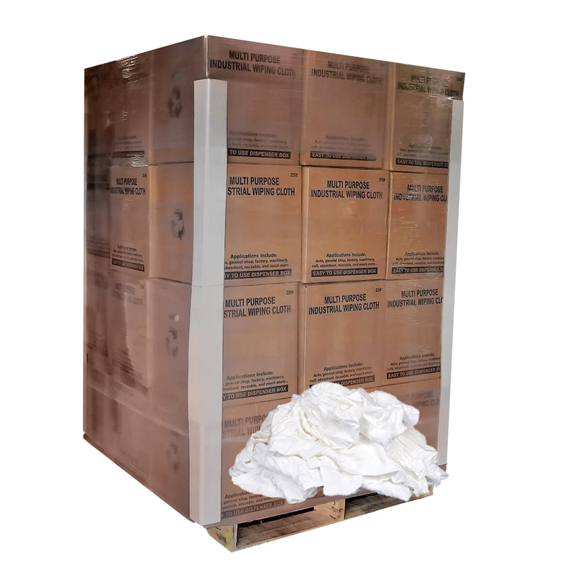 NEW White Knit T-Shirt Cleaning Rags 600 lbs. Boxes Pallet- Multipurpose Cleaning