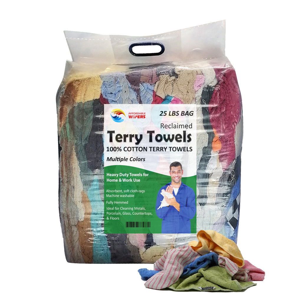 Color Terry Towel 100% Cotton Cleaning Rags - 25 lbs. Bag - Multipurpose Cleaning