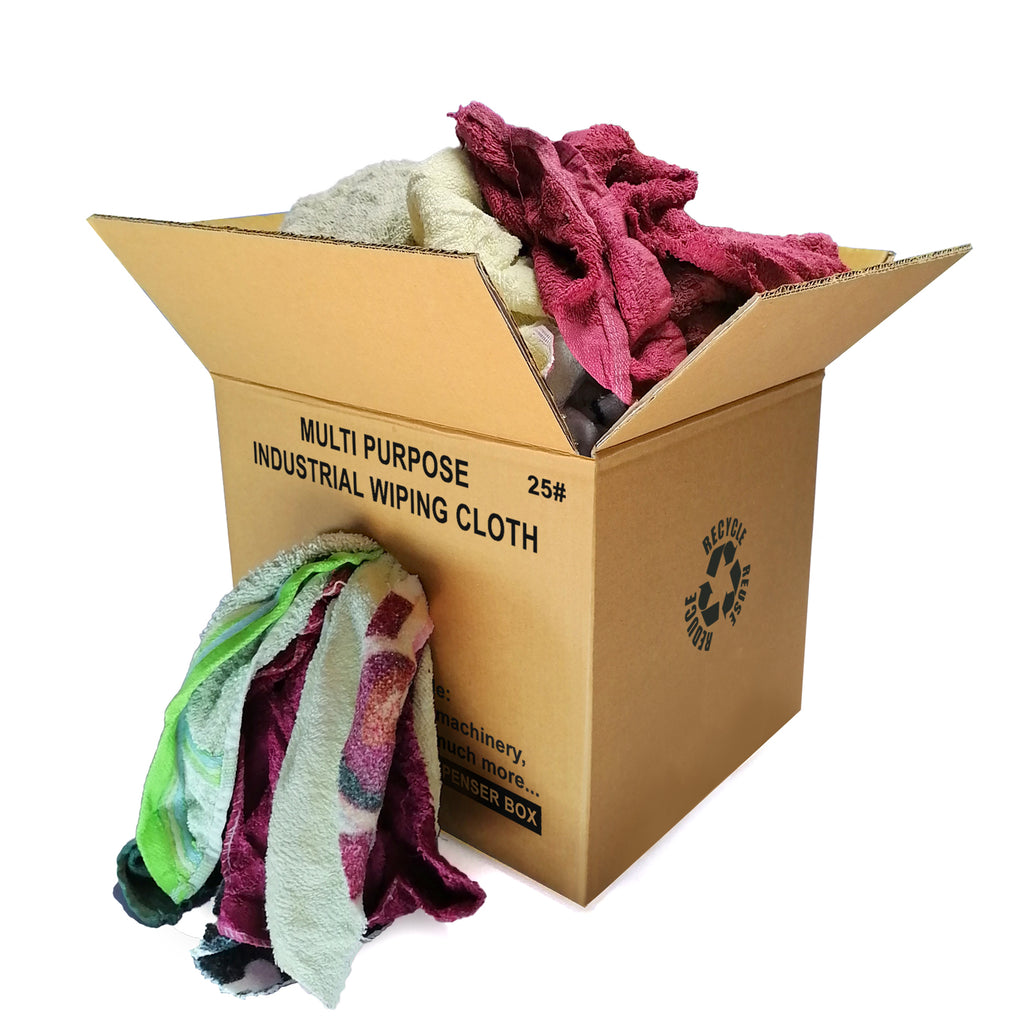 Color Terry Towel 100% Cotton Cleaning Rags - 25 lbs. Box - Multipurpose Cleaning