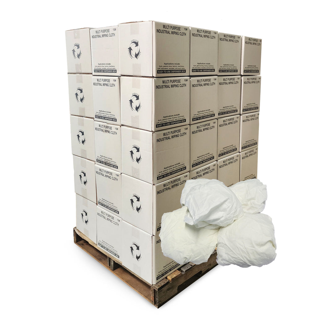 White Cotton Recycled Sheeting Rags Wiping Rags - 600 lbs. Boxes Pallet - Multipurpose Cleaning