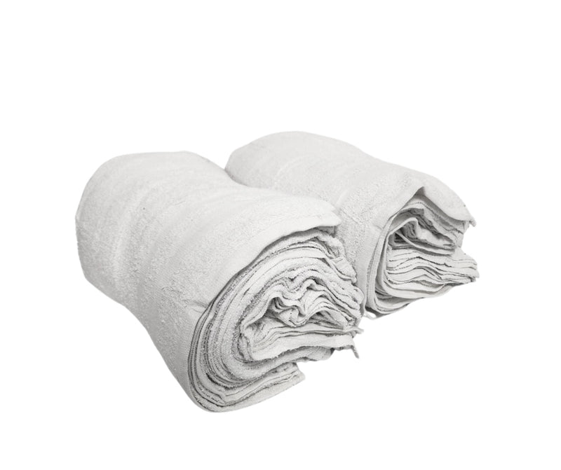 These terry half towels are approx. 20 x 20 - 24" x 24," with each piece 4 hemmed sides. These all-white terry half towels are lightweight, absorbent & perfect for any wiping job. Terry half towels are great for janitorial uses. They come in a 50-pound box containing approx. 140 pcs.