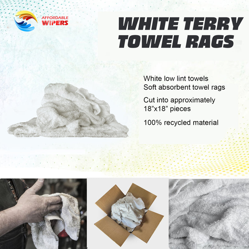 White Terry Towel 100% Cotton Cleaning Rags - 5 lbs. Bag - Multipurpose Cleaning