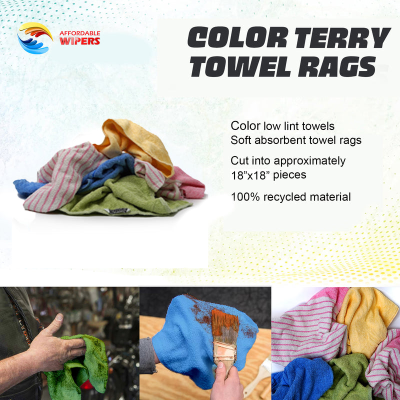 Color Terry Towel 100% Cotton Cleaning Rags - 5 lbs. Bag - Multipurpose Cleaning