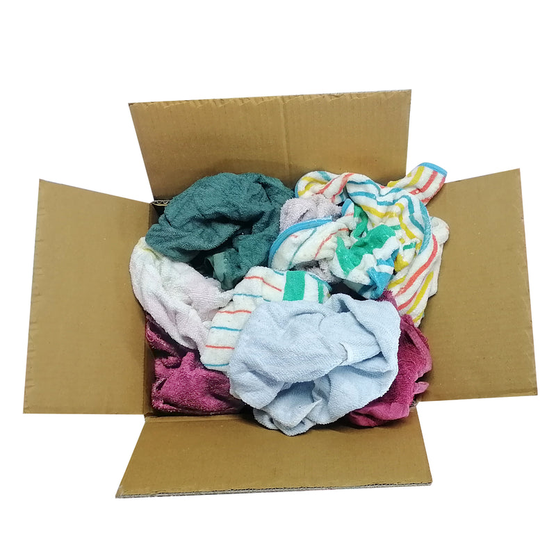 Color Terry Towel 100% Cotton Cleaning Rags - 25 lbs. Box - Multipurpose Cleaning