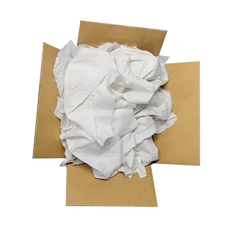 White Cotton Recycled Sheeting Rags Wiping Rags - 25 lbs. Box - Multipurpose Cleaning