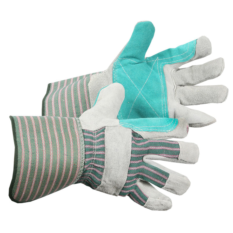 Leather Work/Rigger Double Palm Gloves - Blue/Green/Yellow